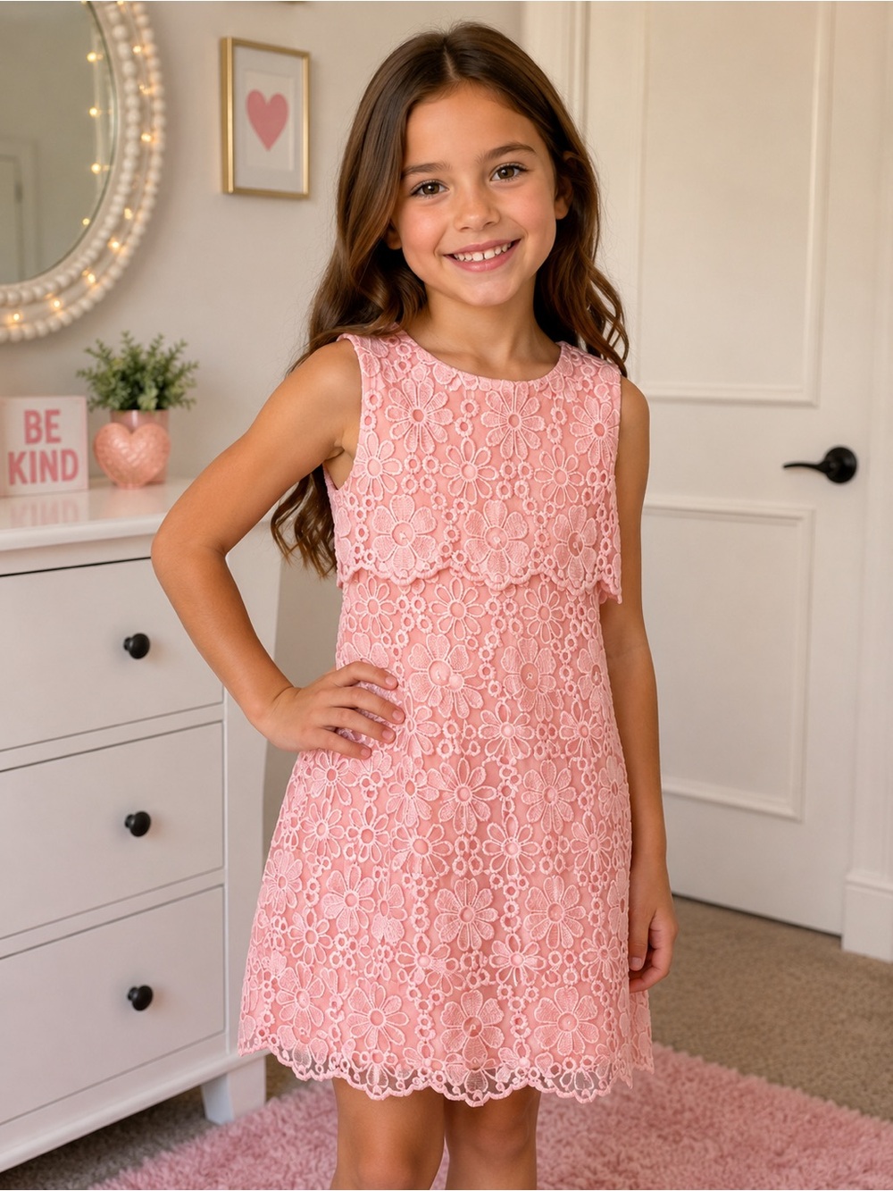 Mayoral Girls Pink Floral Lace Sleeveless Dress